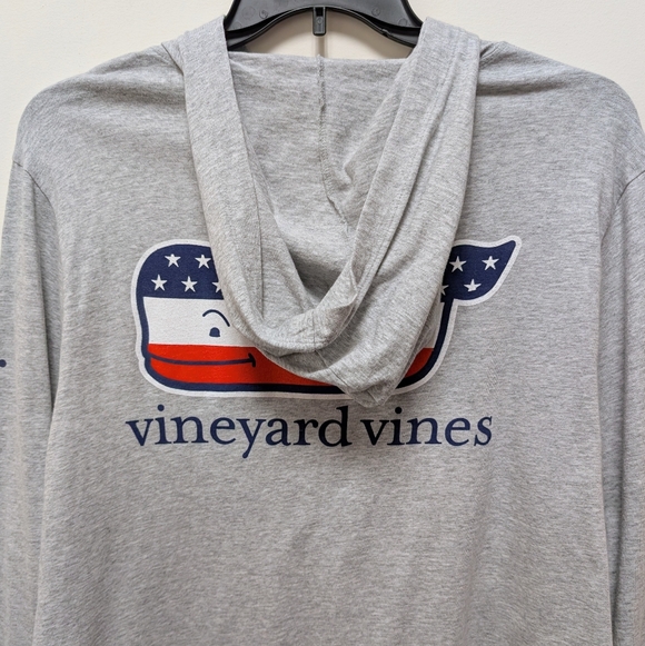 Vineyard Vines Men's Long Sleeve Hoodie Gray Heather with Patriotic Logo XL - Picture 7 of 11